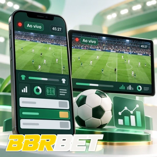 BBRBET — ilustração de celular e tablet com uma partida de futebol ao vivo