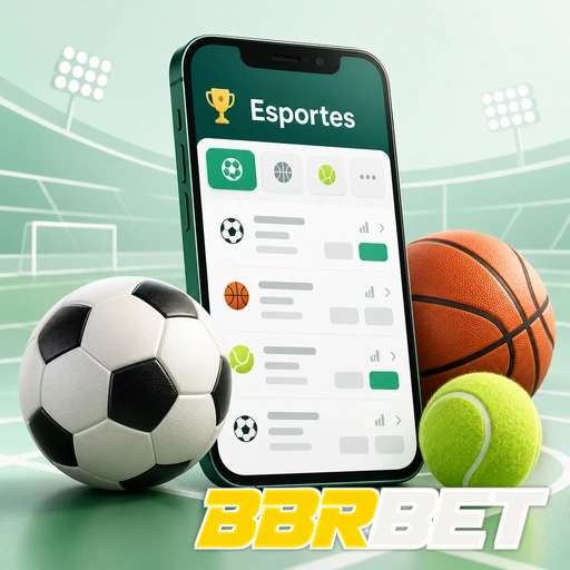 BBRBET — ilustração de aplicativo esportivo com bolas de futebol, basquete e tênis