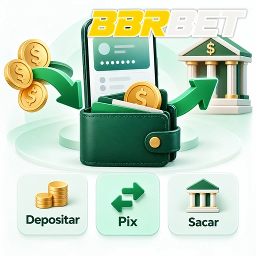 BBRBET — ilustração de carteira digital com depósito, Pix e saque