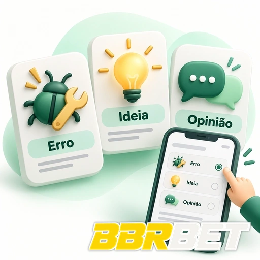BBRBET — ilustração das categorias de feedback: erro, ideia e opinião
