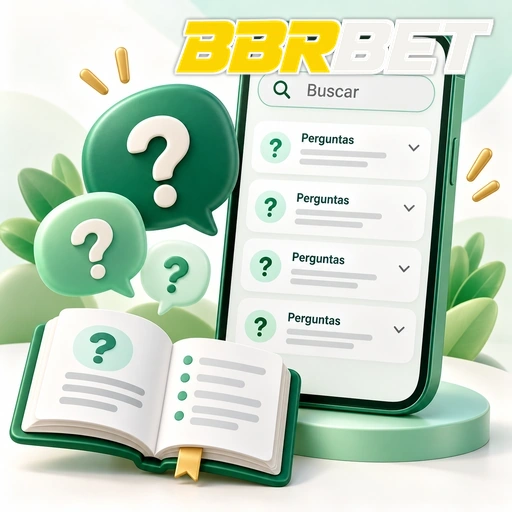 BBRBET — ilustração de perguntas frequentes no celular com busca e pontos de interrogação