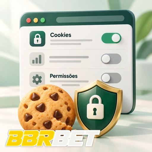 BBRBET — ilustração de configurações de cookies e permissões com escudo e cadeado