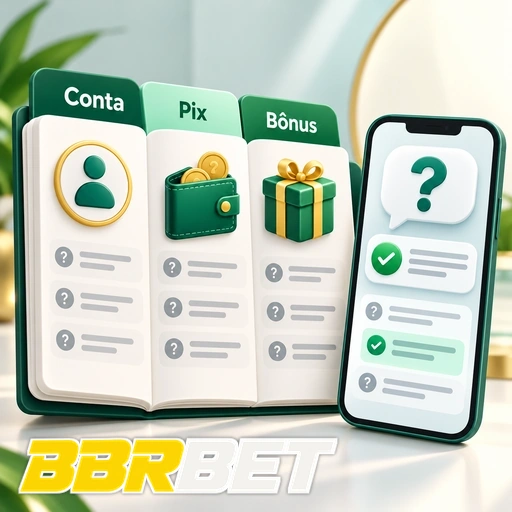 BBRBET — ilustração de ajuda sobre conta, Pix e bônus em telas de celular