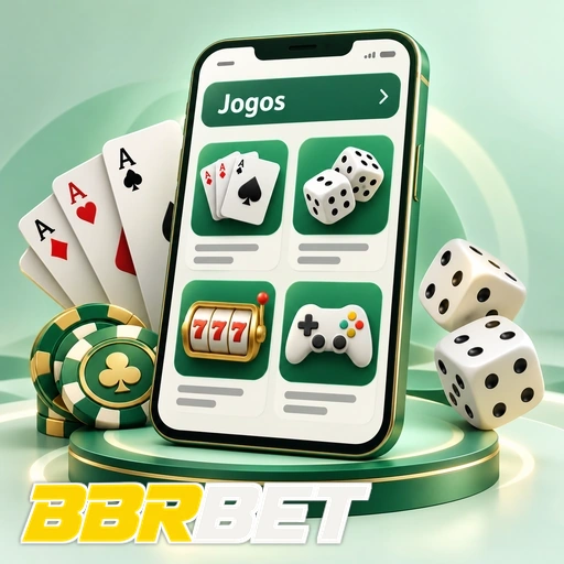 BBRBET — ilustração de jogos no celular com cartas, dados e fichas