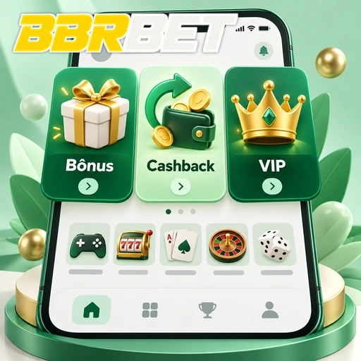 BBRBET — ilustração de lobby de jogos com bônus, cashback e área VIP