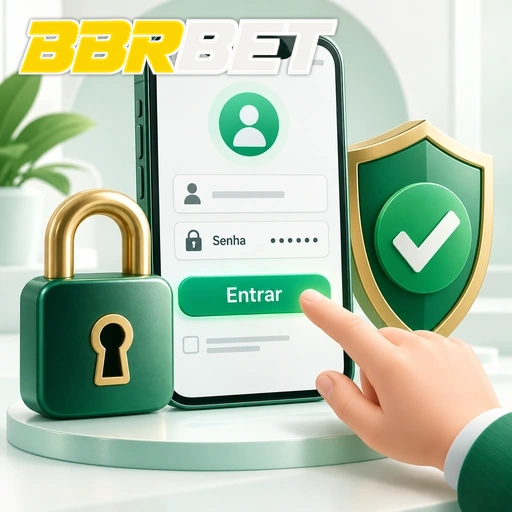 BBRBET — ilustração de login no celular com cadeado e escudo de segurança