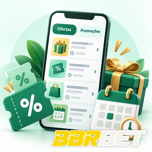 BBRBET — ilustração de ofertas e promoções no celular com presentes e símbolos de porcentagem