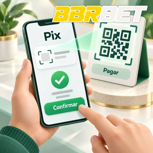BBRBET — ilustração de pagamento Pix no celular com QR code e confirmação