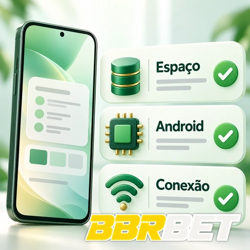 BBRBET — ilustração dos requisitos de espaço, Android e conexão para o aplicativo
