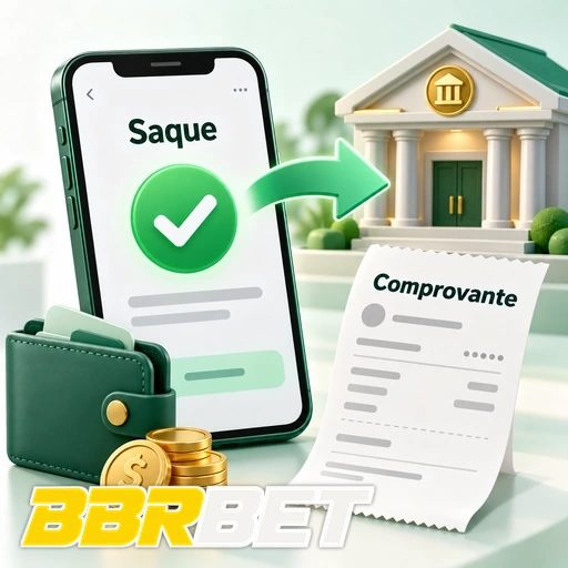 BBRBET — ilustração de saque confirmado com carteira, moedas e comprovante