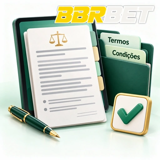 BBRBET — ilustração de termos e condições em documentos com caneta e símbolo de confirmação