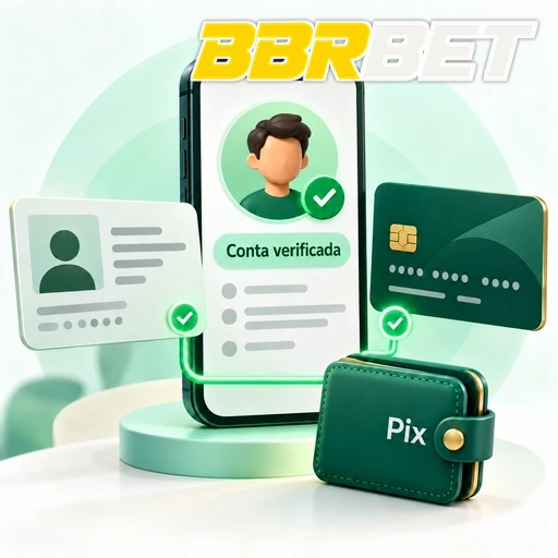 BBRBET — ilustração de verificação de conta com documento de identidade, cartão e carteira Pix